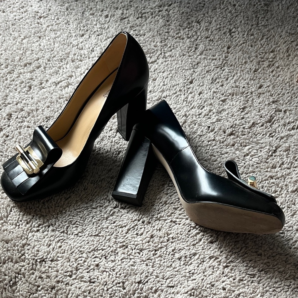 Michael Kors Black Heels with Gold Buckle